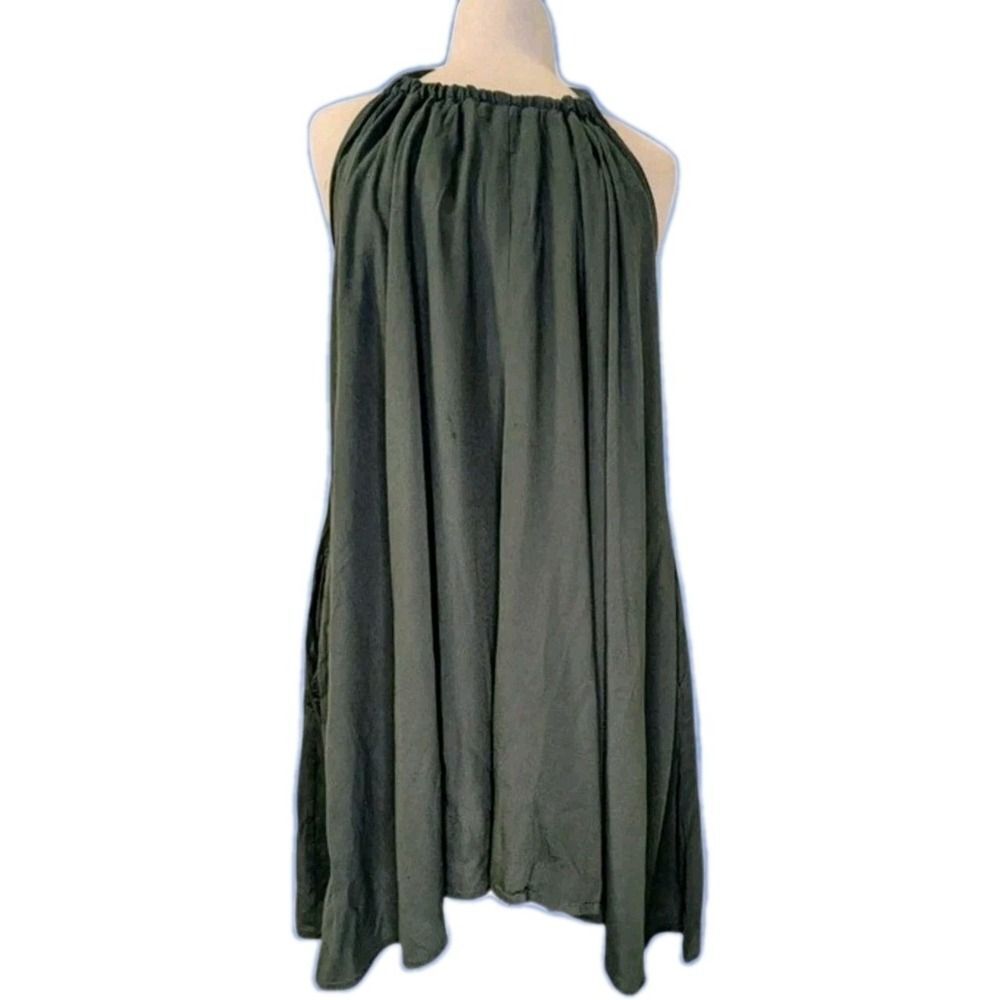 Elan Green Halter Neck Beach Cover Up Dress OS Boho Resort Swim Mini w/ Pockets